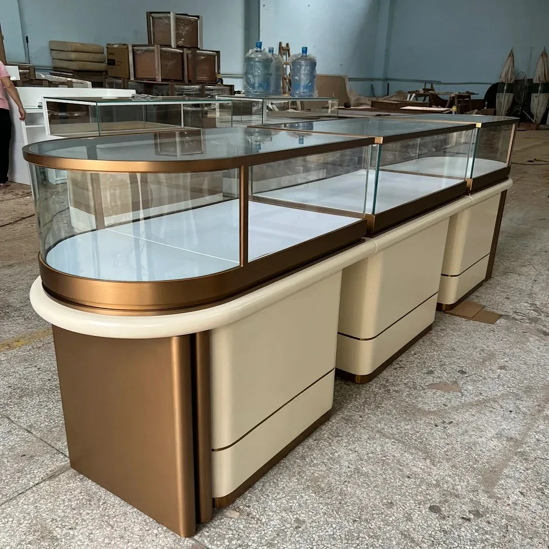 Luxury Custom Jewellery Display Furniture Watch Showcase Table Island Showcase Jewelry Watch Shop Glass Jewelry Kiosk