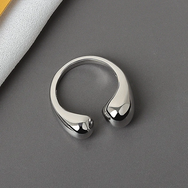Ouj Unisex Silver Plated Geometric Anti Tarnish Irregular Brass Adjustable Open Copper Minimalist Rings Jewelry