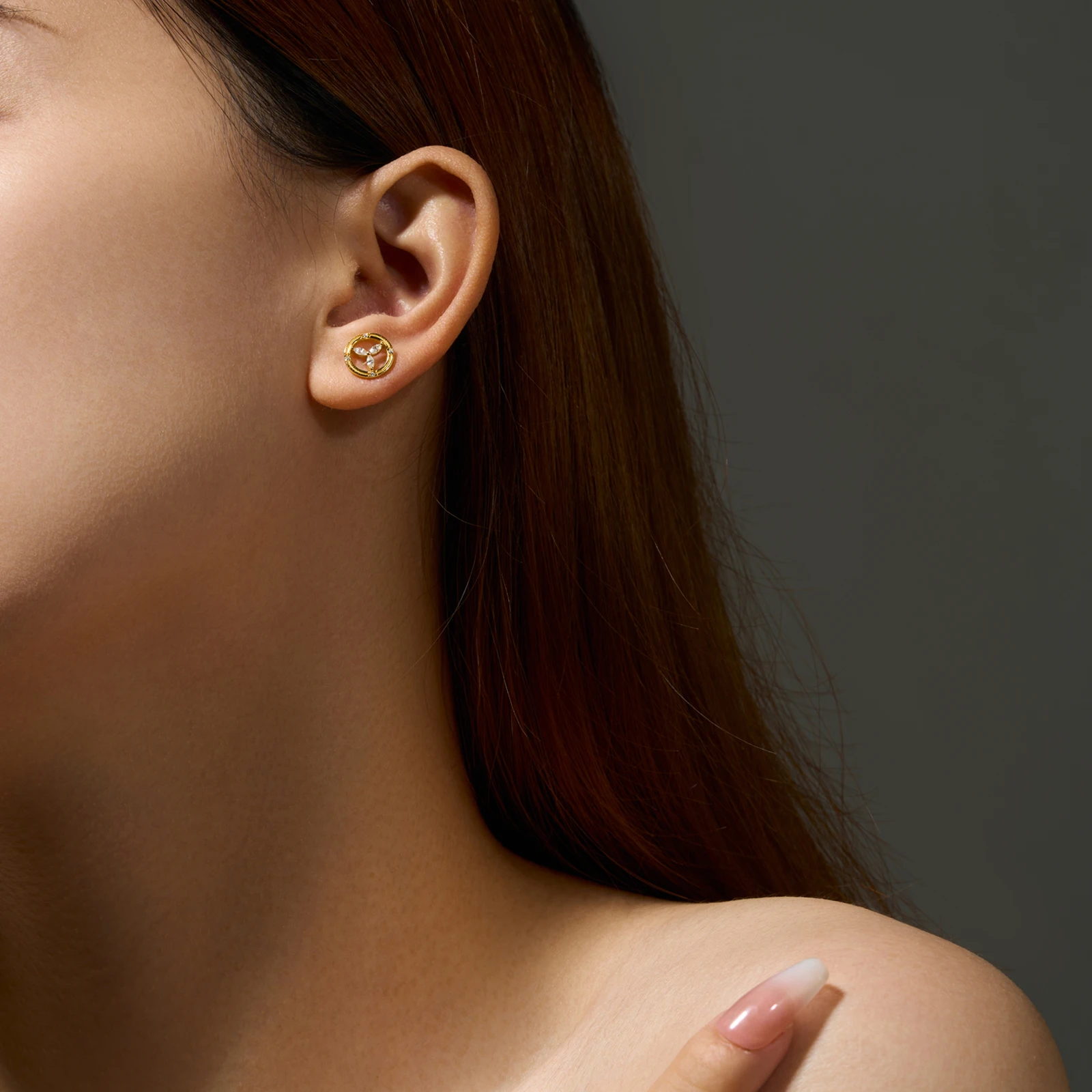 FUAMAY 2025 Fashion Zircon Three Flower Circle Studs 18K Gold Plated 925 Sterling Silver Classic Trio Zircon Stud Earrings