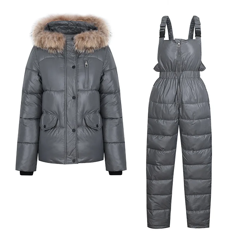 2021 Woman ski braces two pieces suit cotton-padded winter thickened warm cotton-padded coat with suspender trousers sports wear