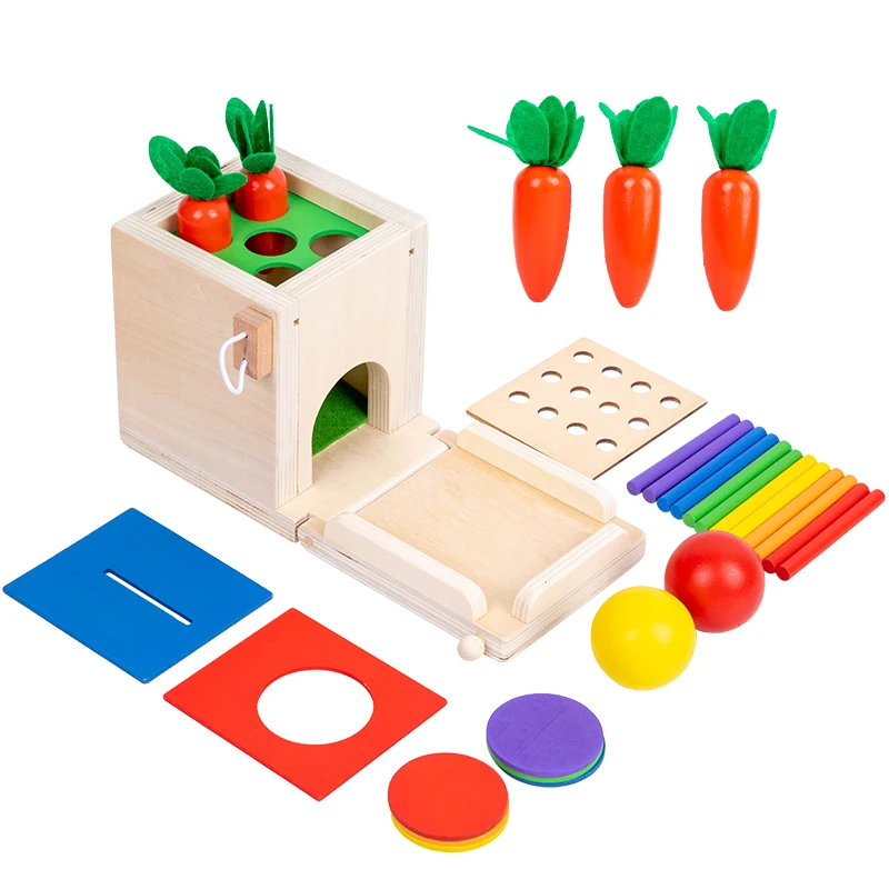 CPC  4-in-1 Montessori wooden Carrot Harvest Game Matchstick Color Drop Game and Coin Box toys for girls and boys