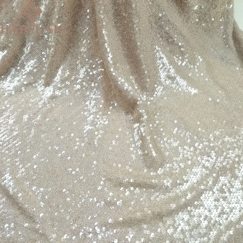 HAPPEAK luxury full spangle shinny sequins embroidered lace net sequin fabric for party