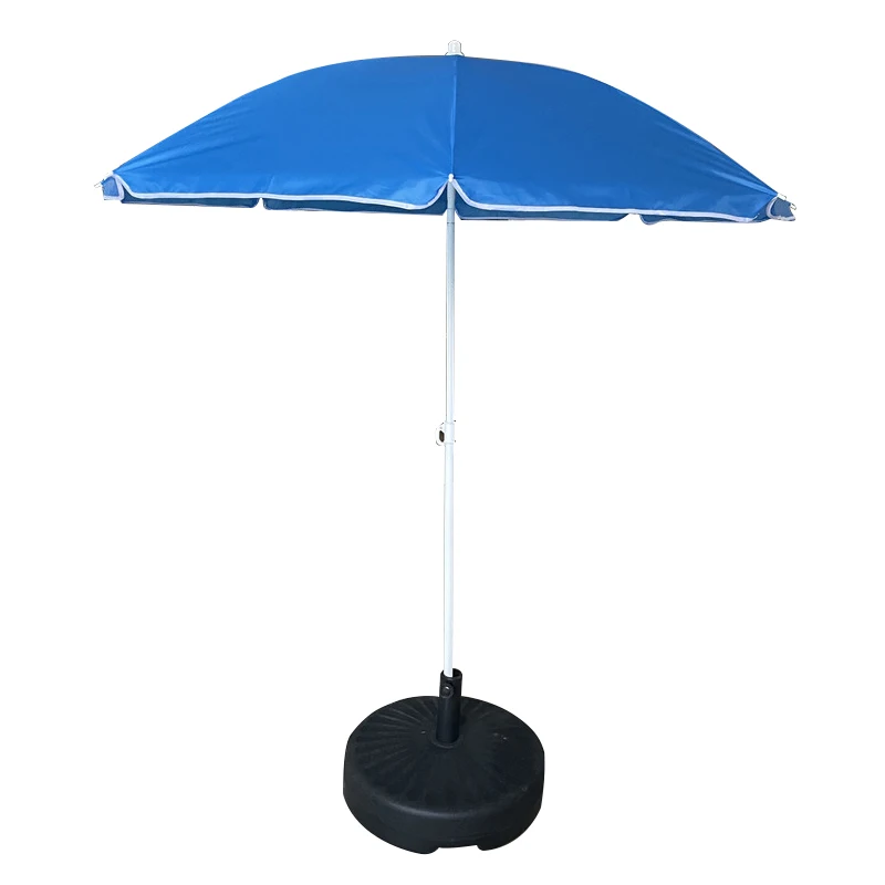 Blue Iron & Fiber Frame Beach Umbrella Straight Style Outdoor Sunshade Parasol with Vinyl Cloth Manual Control Rain Function