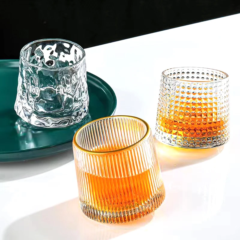 New reusable Rotary Whiskey Glass Transparent Juice Cup Crystal Wine Tumbler Vodka Cognac Brandy Snifter Cup