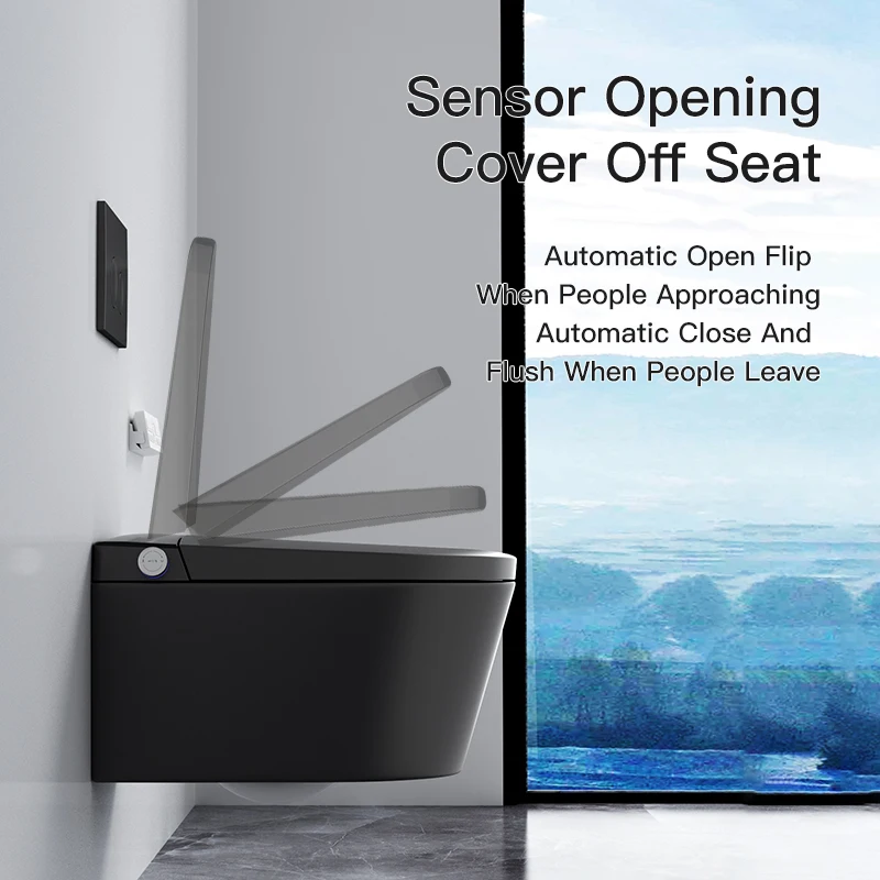 Matt black color wall mounted washroom automatic toilet bowl bathroom hanging ceramic intelligent ceramic smart toilet commode