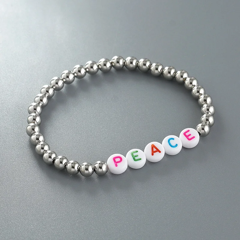 Wholesale Custom Bead Bracelet Colorful Letter Adjustable Bead Bracelet Friendship Love Silver Bead Bracelet for Kids Adults