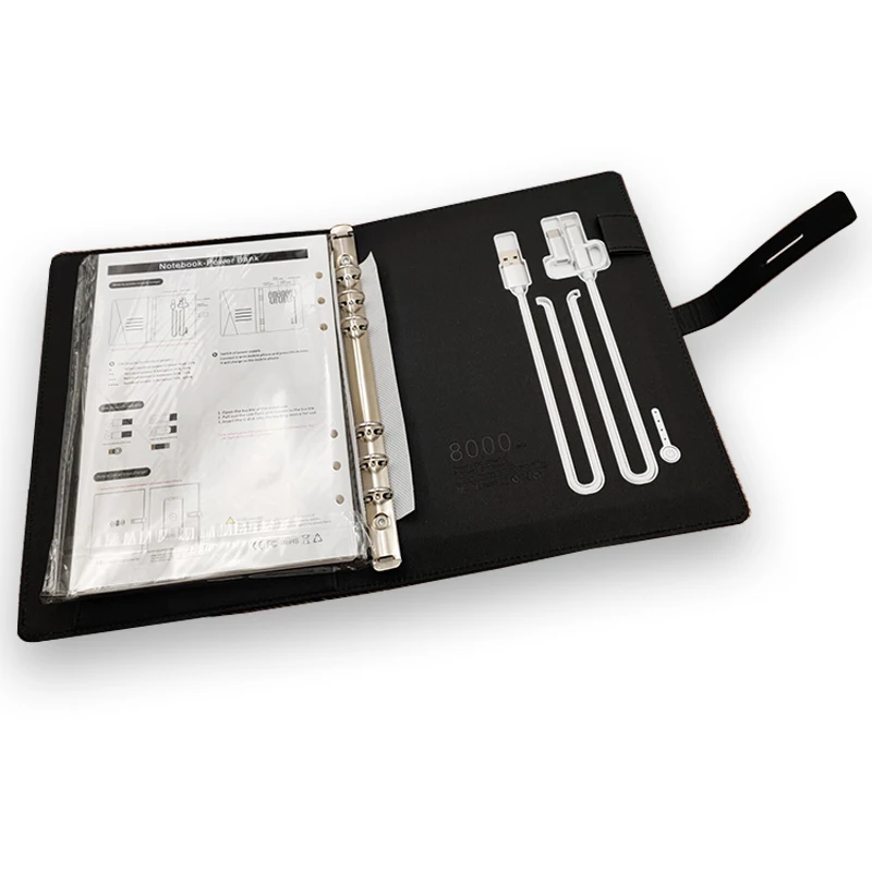 Custom Power Bank Notebook with Colorful Light Logo PU A5 Leather Diary Note Book for Office Stationery