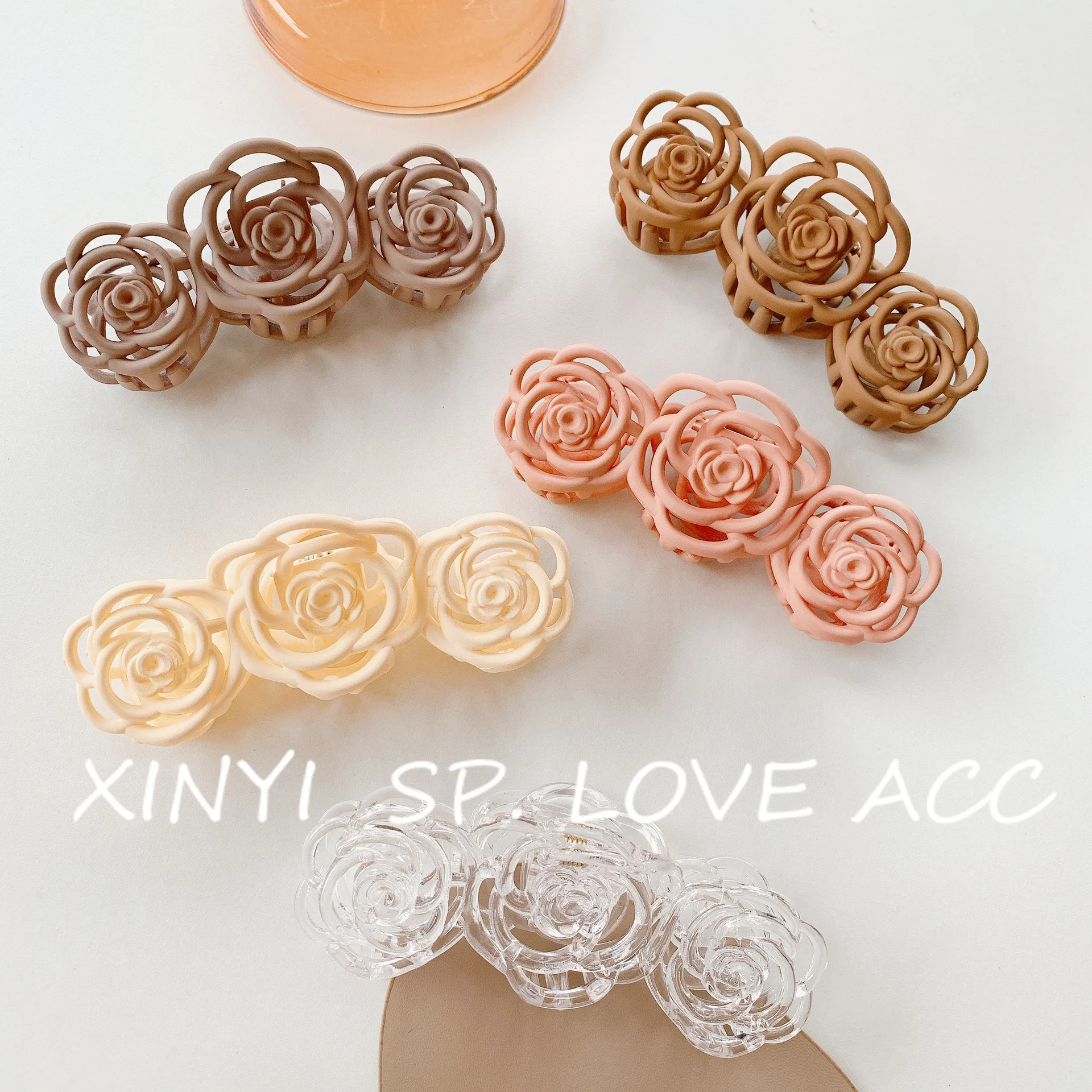 Rose Flower Pure Color Matte Plastic Retro Hair Clip Claw for Women Hair Decorations