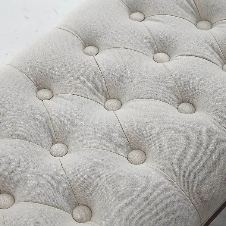 Custom White Rubber Wood Ksf25001Solid rustic Wood bench Cotton Linenfabric Bedroom Wood Bench