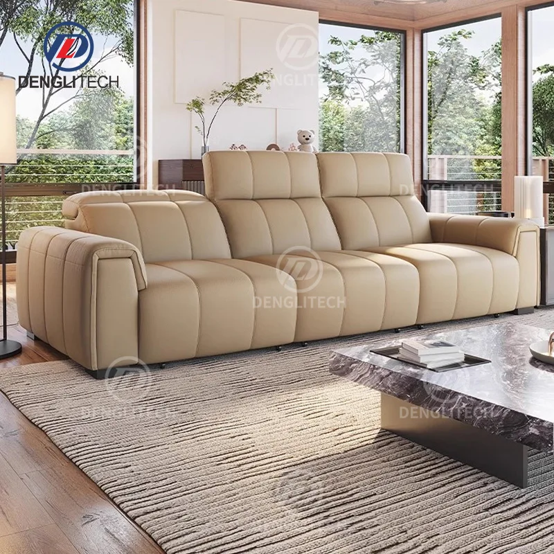 Luxury King Size Orange Leather Leisure Sofa Living Room Furniture 3 Seater Nordic Power Recliner Extendible Sectional Sofa Bed