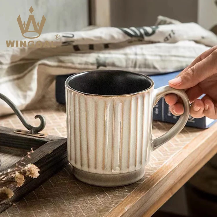 wholesale American vintage striped mug Variable glaze household ceramic milk mug large volume breakfast mug Gift cups