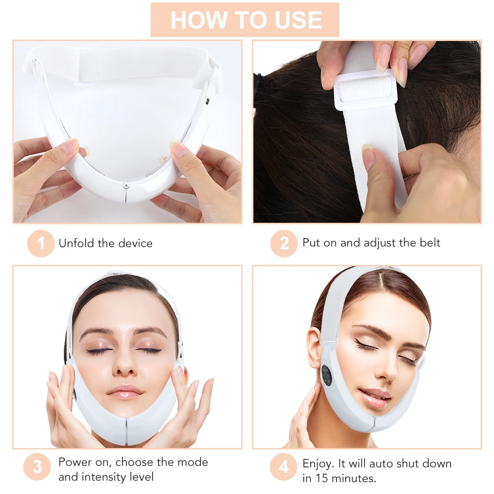 Hailicare 5 Modes LED Photon Therapy Micro Current Vibration V Face Slimming Massager V-Line Up Face Lifting Belt