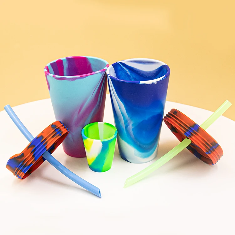OEM&ODM Tie Dye Design Portable Leakproof Unbreakable Custom Food Grade Silicone Sippy Cup With Straw