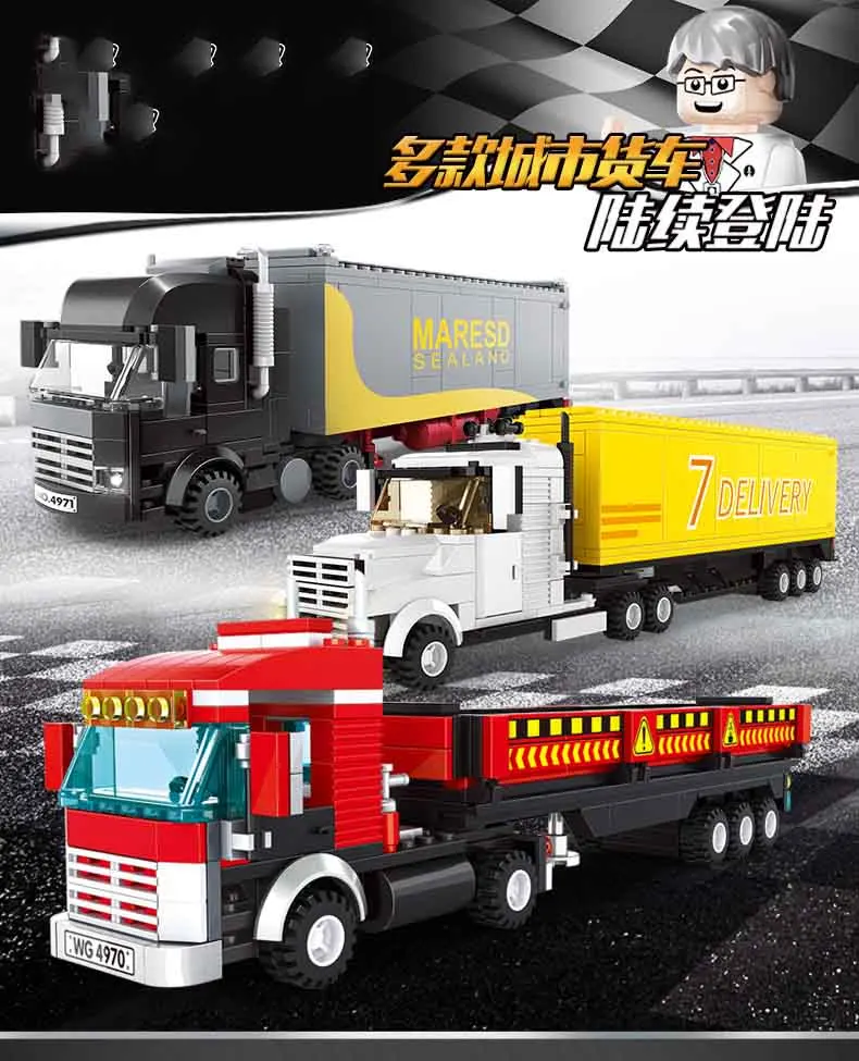 4972 Plastic Build Block Vehicles City Container Heavy Truck GOODS VEHICLE Children Building Block for Boys Gifts