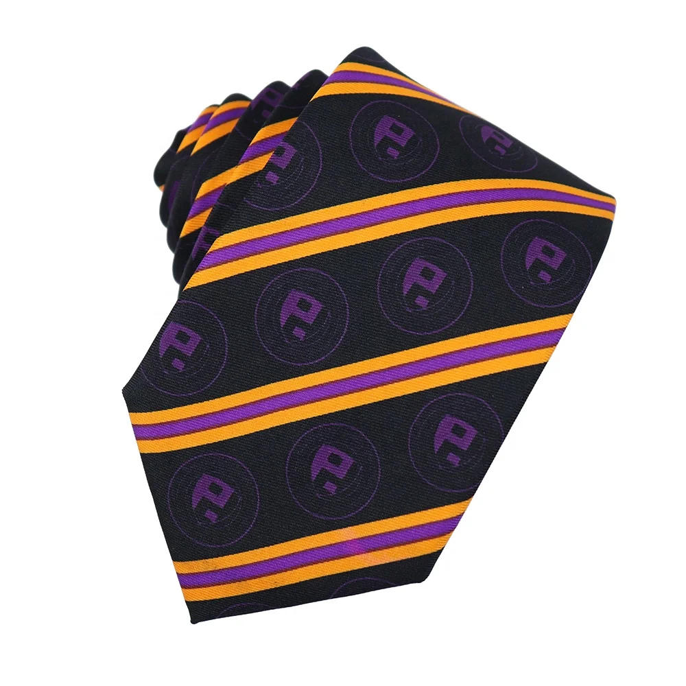 Fashion Formal Stripe Navy Blue Custom Logo Printing Scarf Ties Sets Navy Blue Polyester Company Stuff Necktie Set