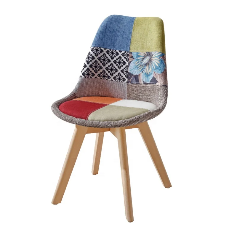 
2021Modern Custom Fabric Cover Patchwork Chair Beech Legs Modern Dining Chair 
