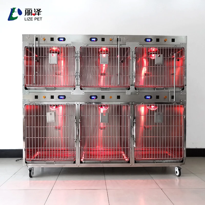 LIZEPET 304 stainless steel heat lamp veterinary oxygen chamber cat dog cage pet inpatient injection recuperation station