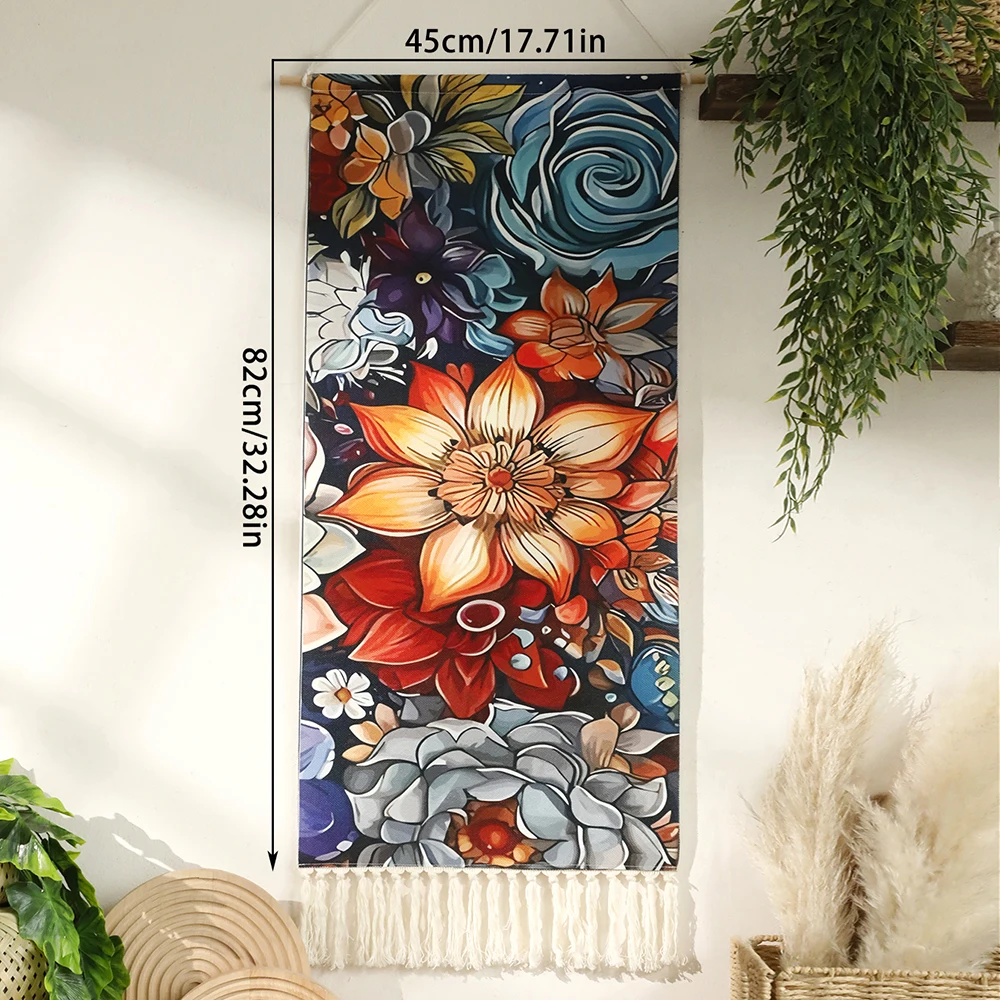 Boho Tapestry Wall Hanging Flower Tapestry With Fringe Narrow Vertical Hanging Wall Art Living Room Home Decor