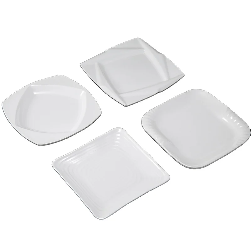 Melamine White Square Plate Catering Dinner Plates for Restaurant