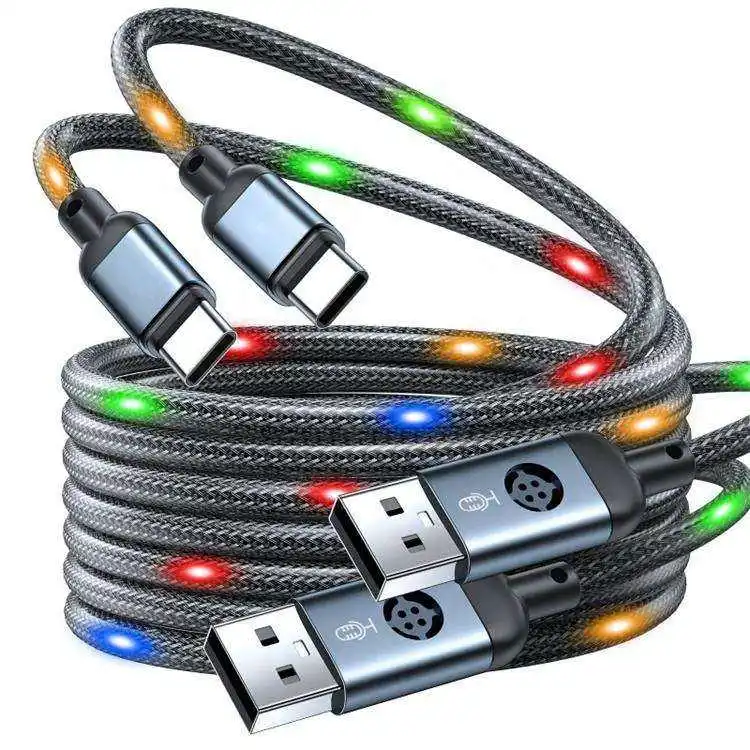 2022new with led type-c usb data cable 1.2m 2m voice control usb cable suitable for huawei charging cable