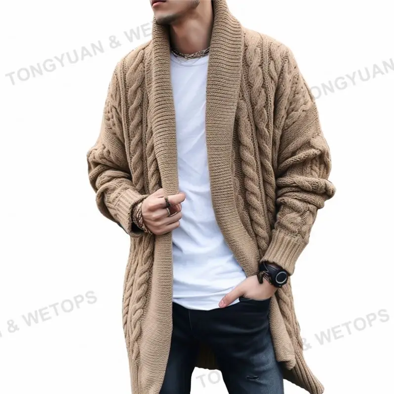 2025 Мужская модная топ продаж шаль воротник толстый трикотаж куртка длинный кардиган мужские свитера