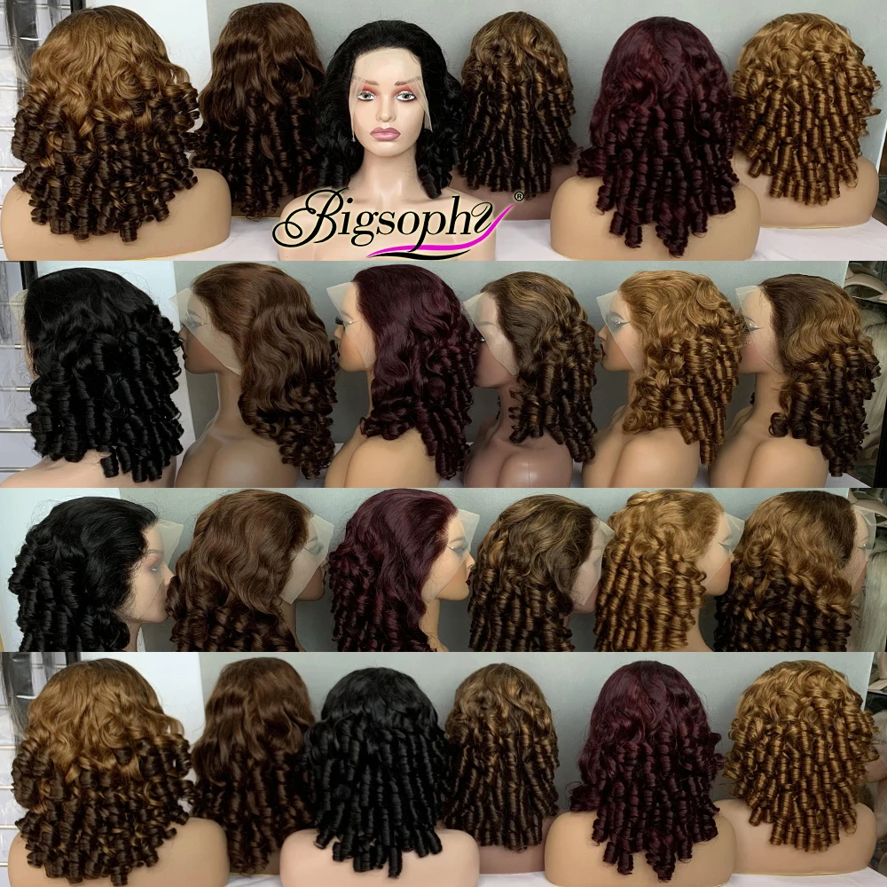 Spring Curly Human Raw Hair Cheaper Supplier 13X4 Frontal Lace 18inches Spring Curl 3 Tone Color Wig For Woman