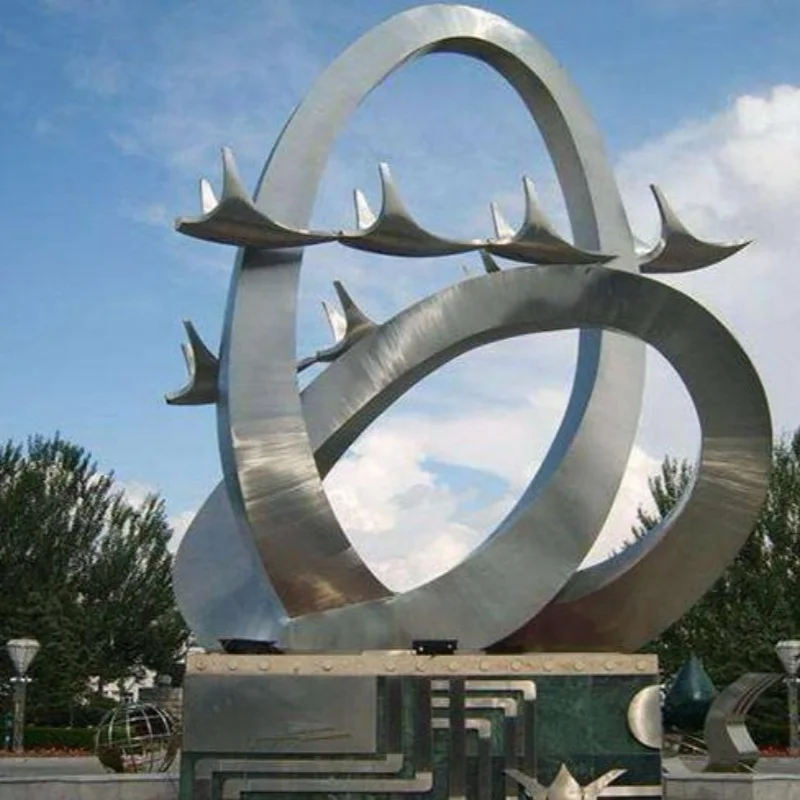 Customized Modern Polishing Large Size Plaza Decoration Sliver Lines Outdoor Stainless Steel Abstract Sculpture