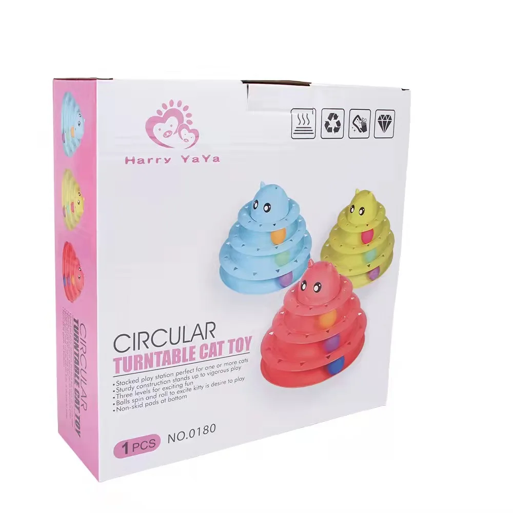 Cat Toy Roller 3-Level Turntable Cat Toys Balls with Six Colorful Balls Interactive Puzzle Kitten Toys