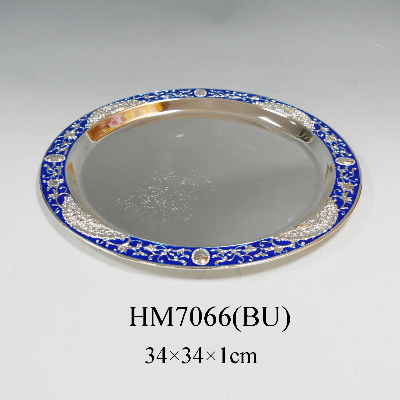 Exquisite design German silver metal silver plated dry fruit nut display plate with enamel