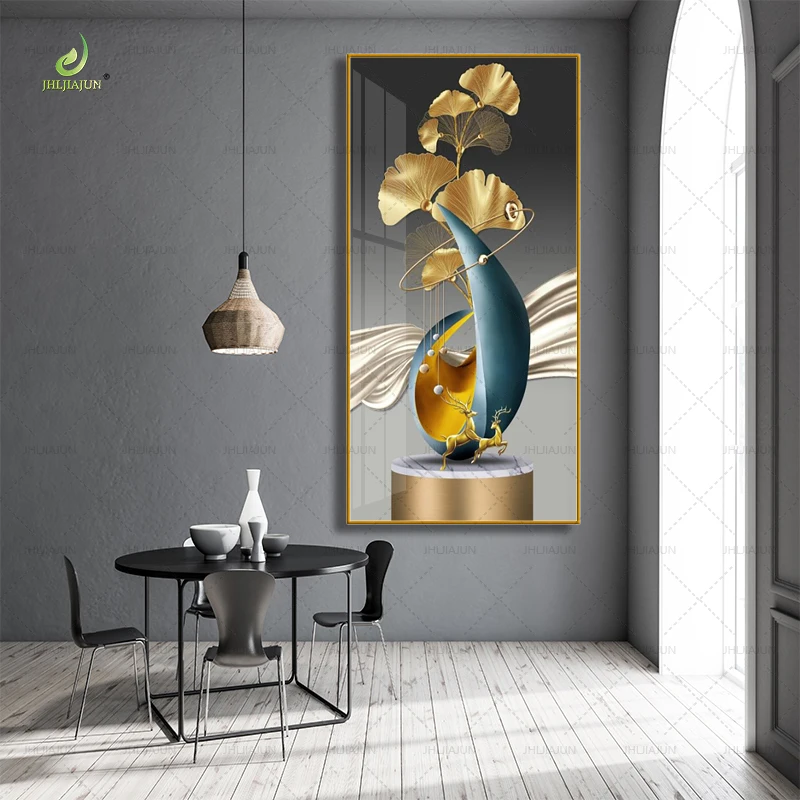 Luxury high-definition printing home decoration canvas painting ginkgo flower crystal porcelain with LED light mural