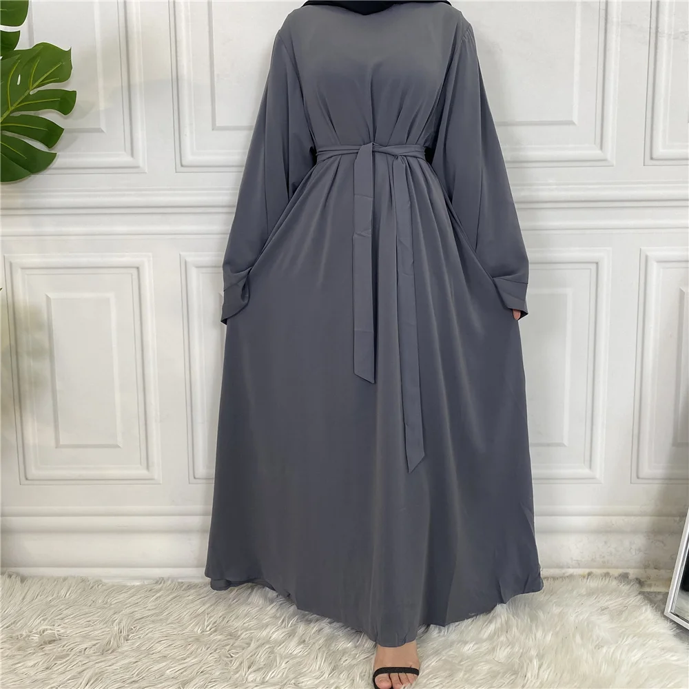 6394# Hot sell wholesale modest solid color elegant kaftan abaya muslim dubai long dress women islamic clothing