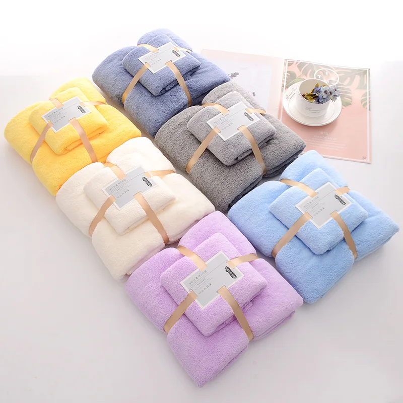 High Quality Soft Super Absorbent Affordable Gift Solid Ultra-fine fiber Coral Velvetmicrofiber towel Set Face Bath Towels