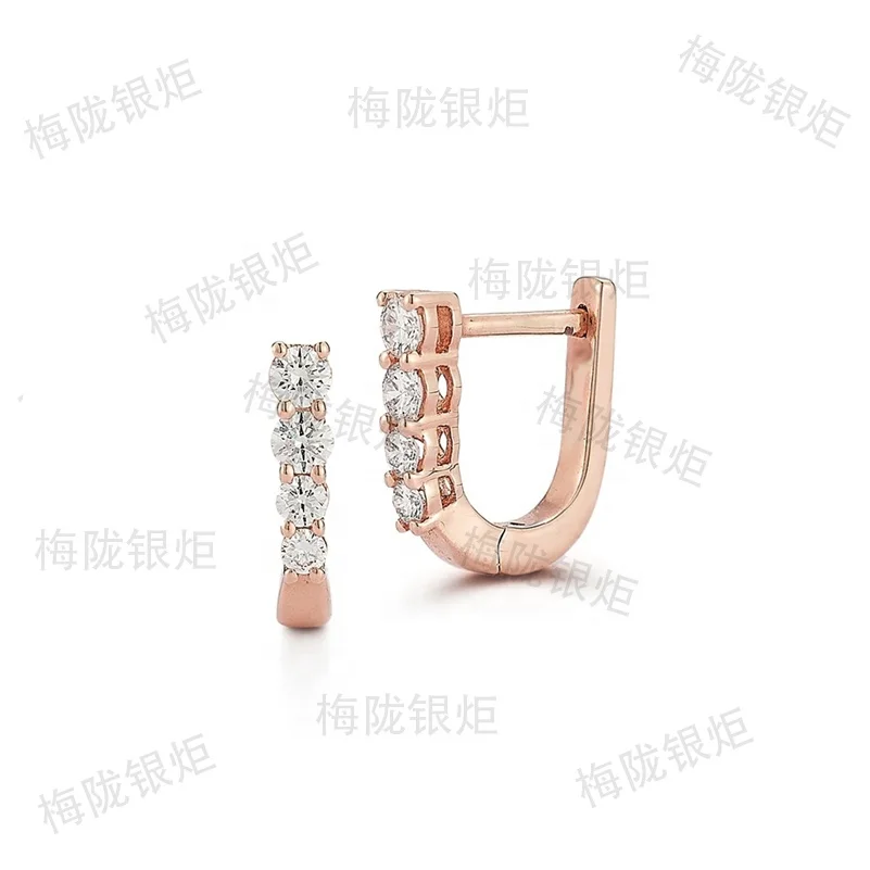 LOZRUNVE Gold Cubic Zircon Ear Ring Mens Women Sterling Silver 925 Small Oval U shape Hoop Earring