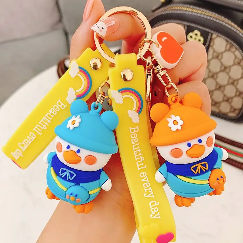 XNG Children Doll Pendatn Cute Cartoon Yellow Blue Hat Duck Keychain Bag Pendant Small Gift Bag Key chain Event souvenirs