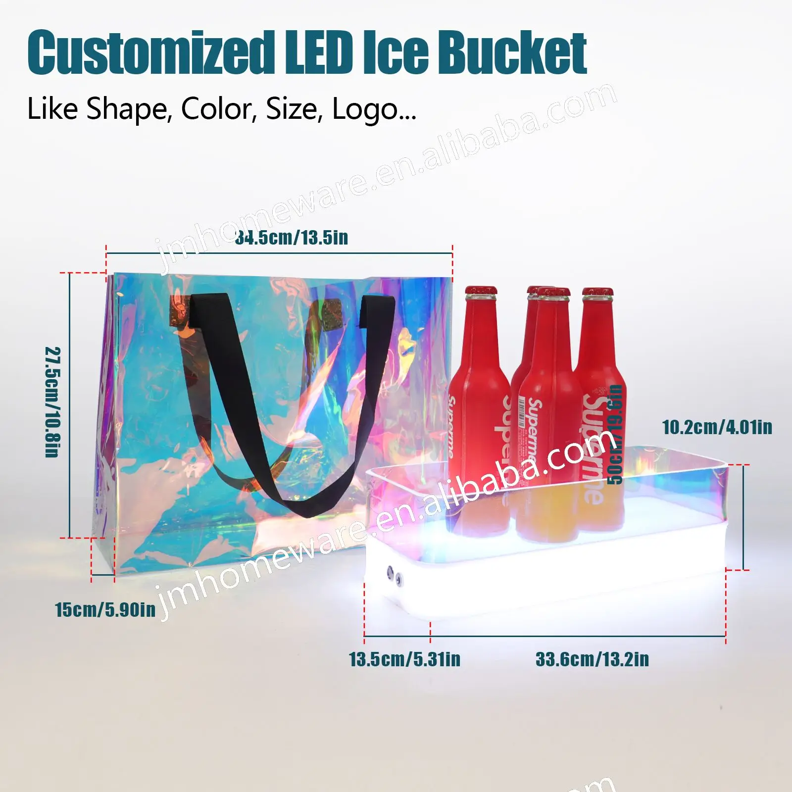 Акриловый индивидуальный логотип освещение ведро для льда кулер ведро для льда дизайн ручной сумки