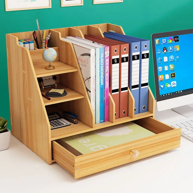 Office Stationery Drawer File Table Key Storage Rack Bamboo Over Sink Counter Shelf Stackable Grid Holder Wooden Organizer