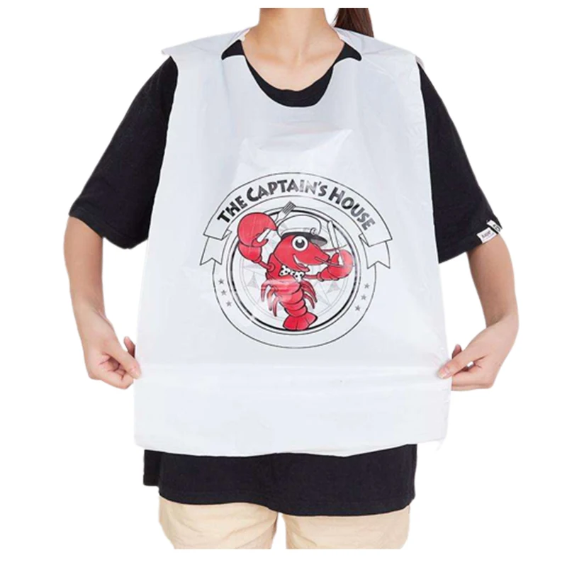 Custom Printed Sea Food Lobster Crab Dinning Apron Bibs Disposable Plastic Restaurant Adult Disposable Bib With Own Logo