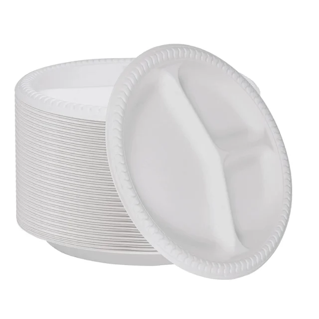 Biodegradable Disposable 6 7 8 9 10 inch Cornstarch Corn Starch CPLA Plastic Round Plates