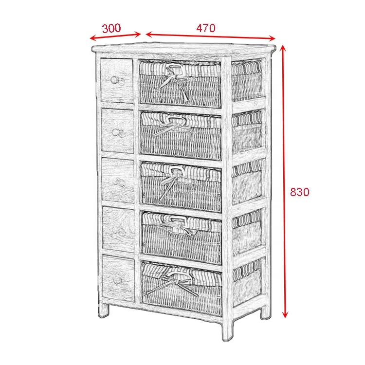 wholesale plastic rattan basket storage cabinets wooden living room chest of drawers
