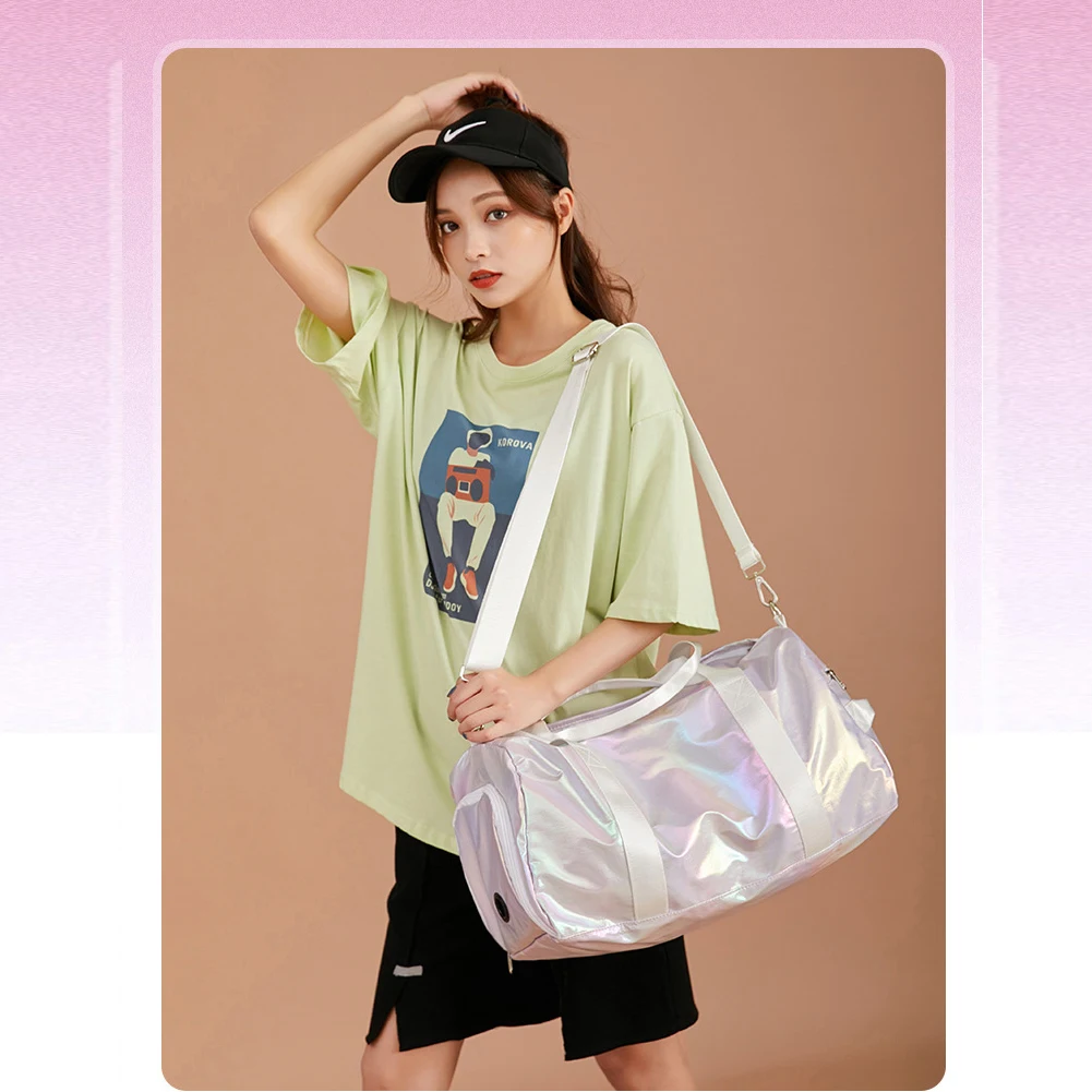 Holographic Yoga Ladies Gym Bag Workout Travel Duffel Sport Bag With Wet Compartment