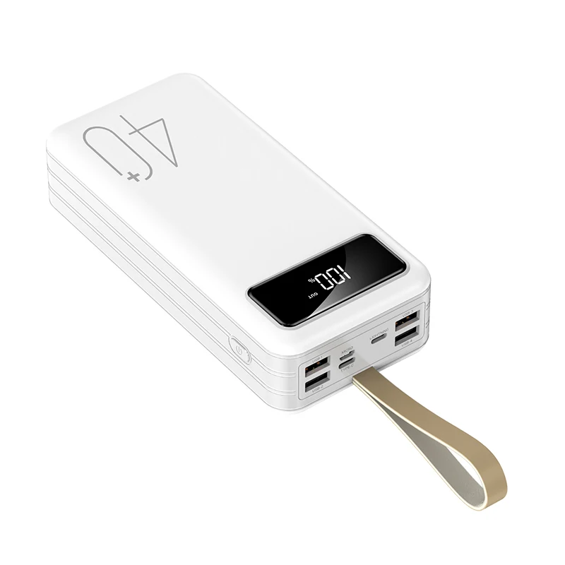 A power bank with a large capacity of 40,000 mAh that can be used to charge mobile phones in an emergency