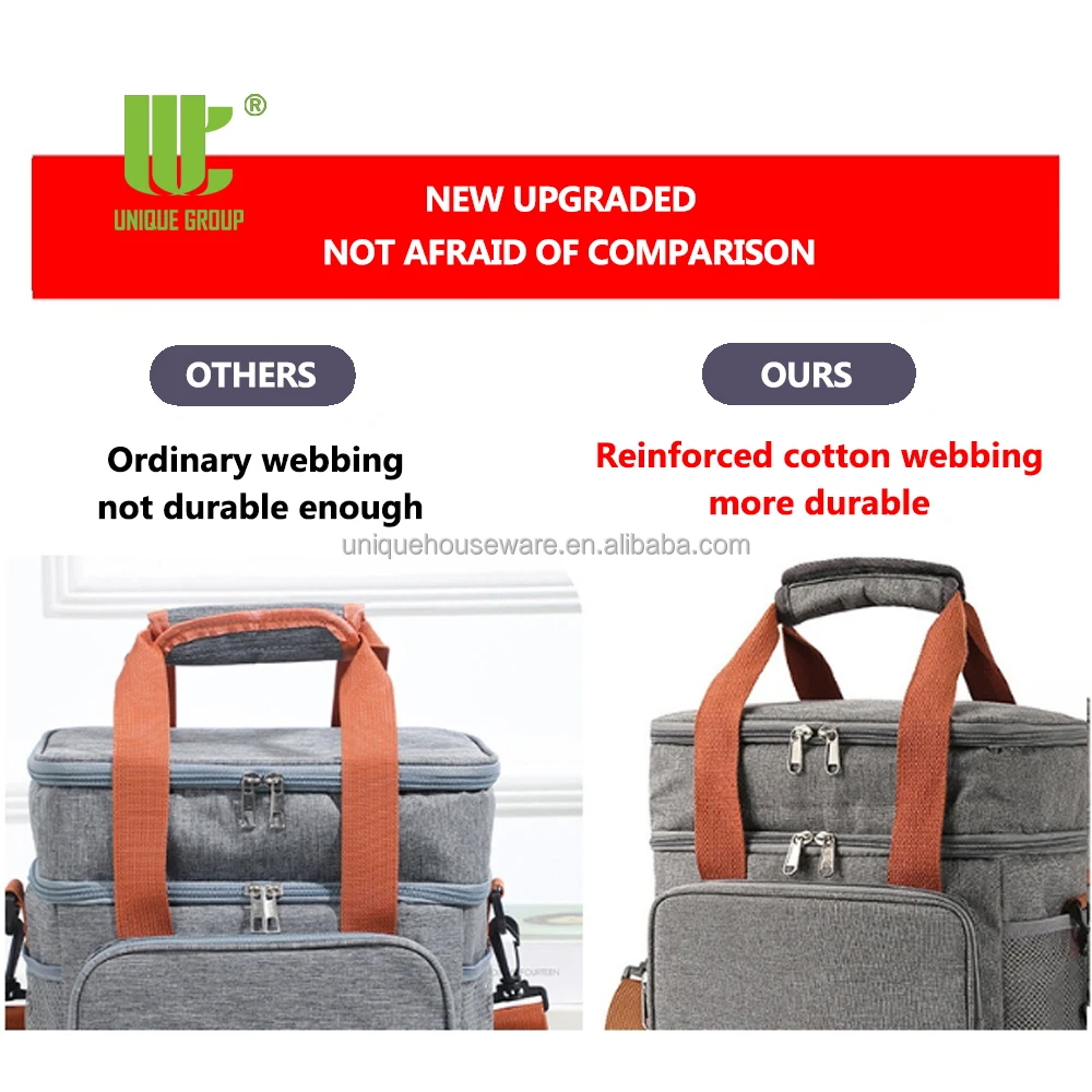 UNIQUE GROUP Lunch Bag Insulated Two Separate Compartments Lunch Box with Adjustable Shoulder Strap Lunch Cooler Bag for Work