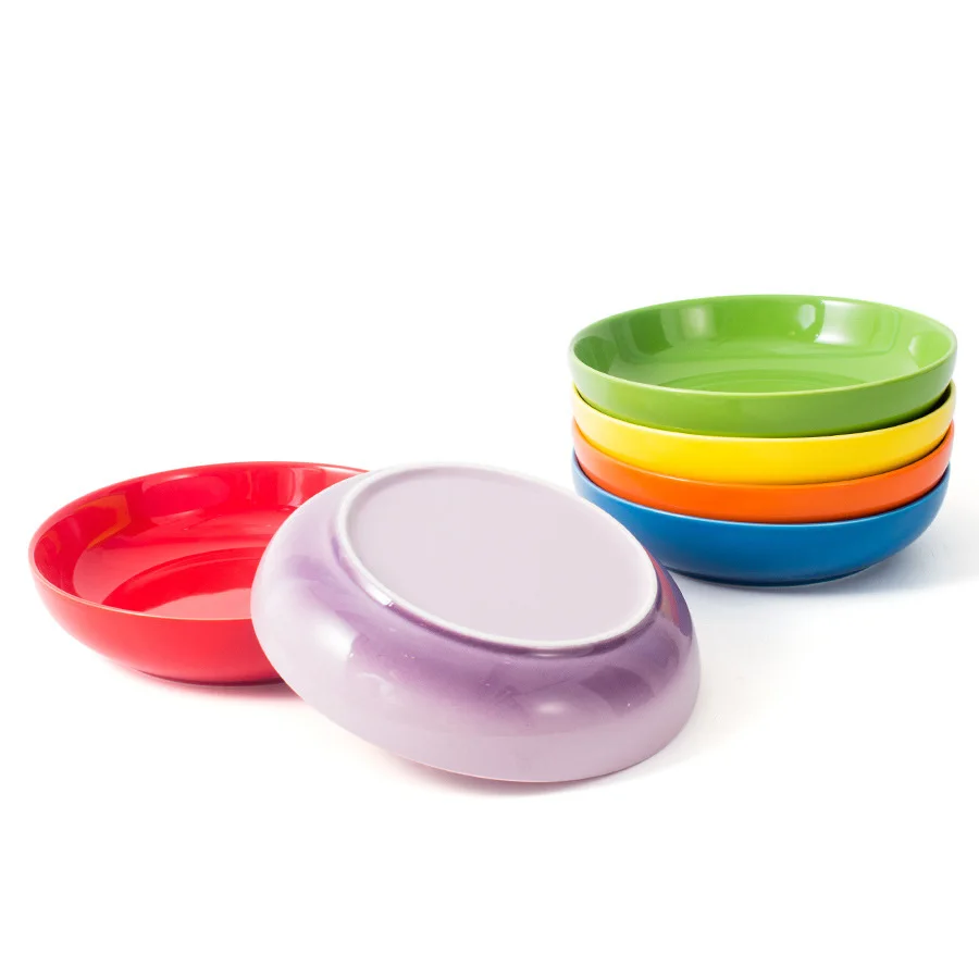 Home Color Glazed Ceramic Plate Custom Logo Round Creative Nordic 8 Inch Ceramic Deep Soup Plate Western Dinner Plate