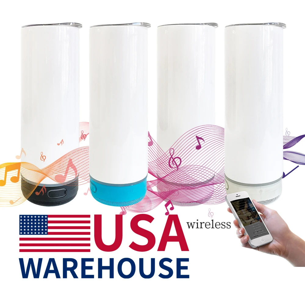 Stainless Steel USB Charging wireless music cup 20oz Sublimation blanks Straight display speaker tumbler For DIY printing