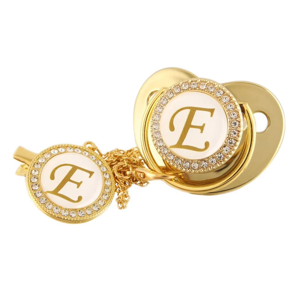 Luxury Clip Wholesale Amazon Top Seller Kids Soother Nipple Toothbrush Bling Teether Silicone Infant Gold Baby Pacifier