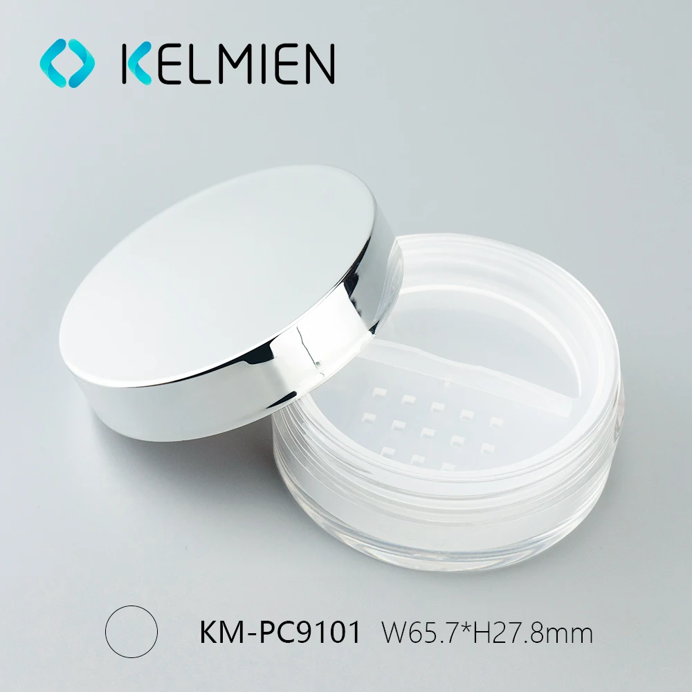 Private label round empty crystal loose powder case with rotating sifter plastic white compact powder jar container with sifter