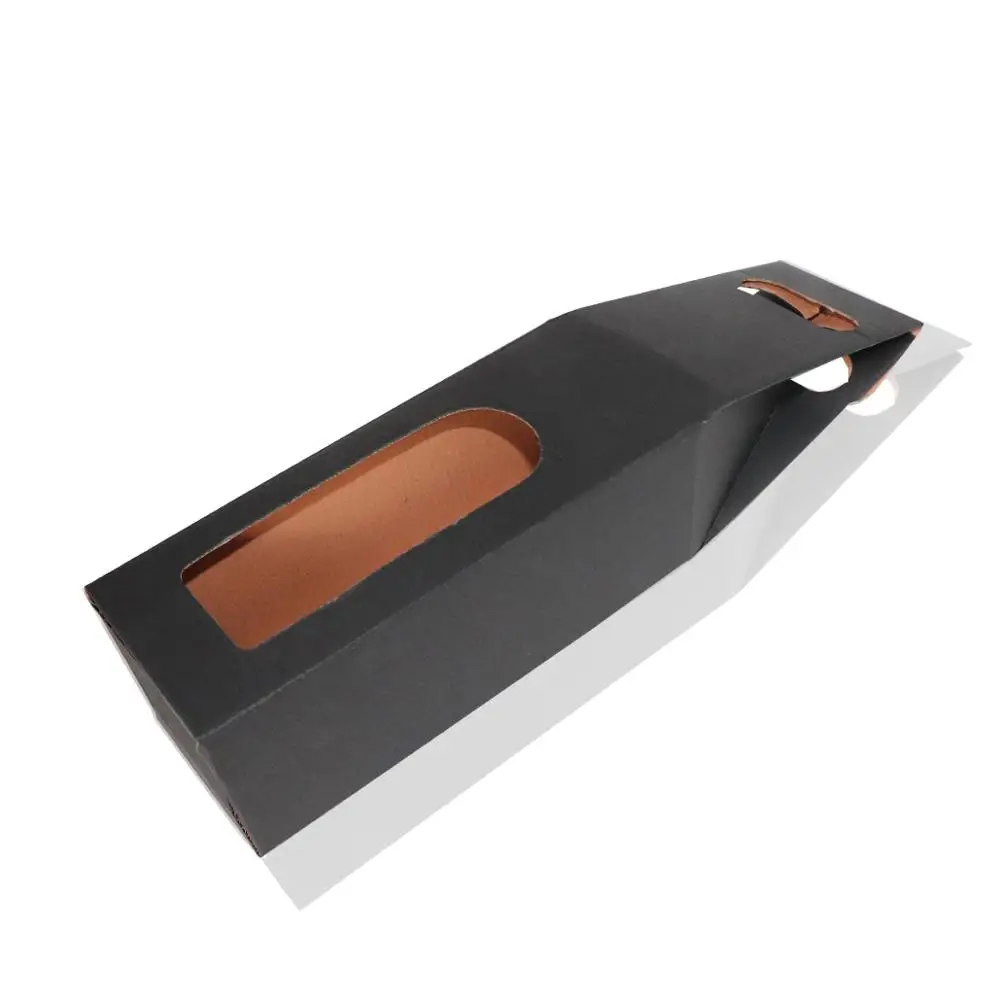 Black high-end luxury paper handle bottle wine kraft bag with window
