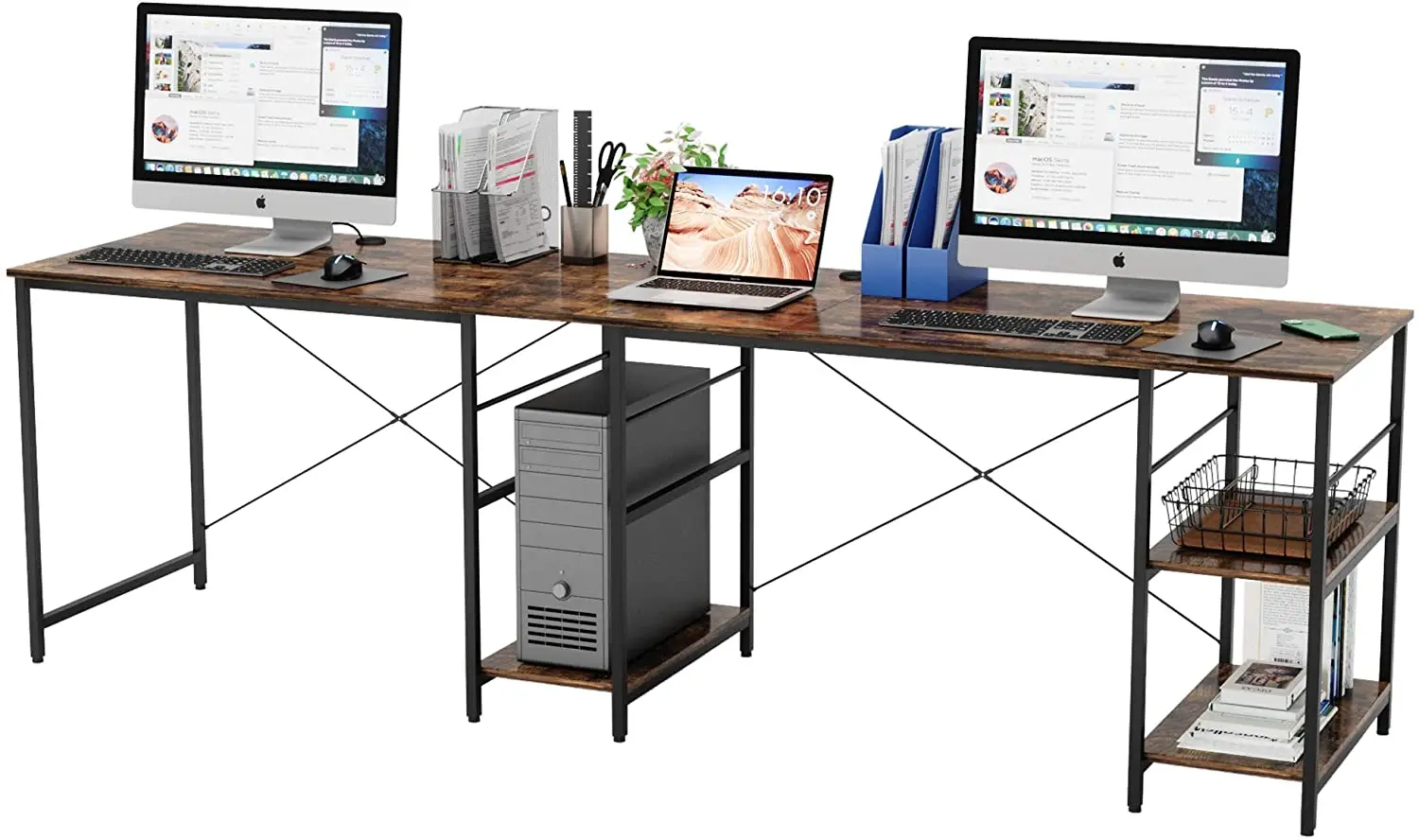 
L Shaped Desk Reversible Corner Computer Desk with Shelf and Stand, Gaming Desks Space Saving Home Office Workstation Table 