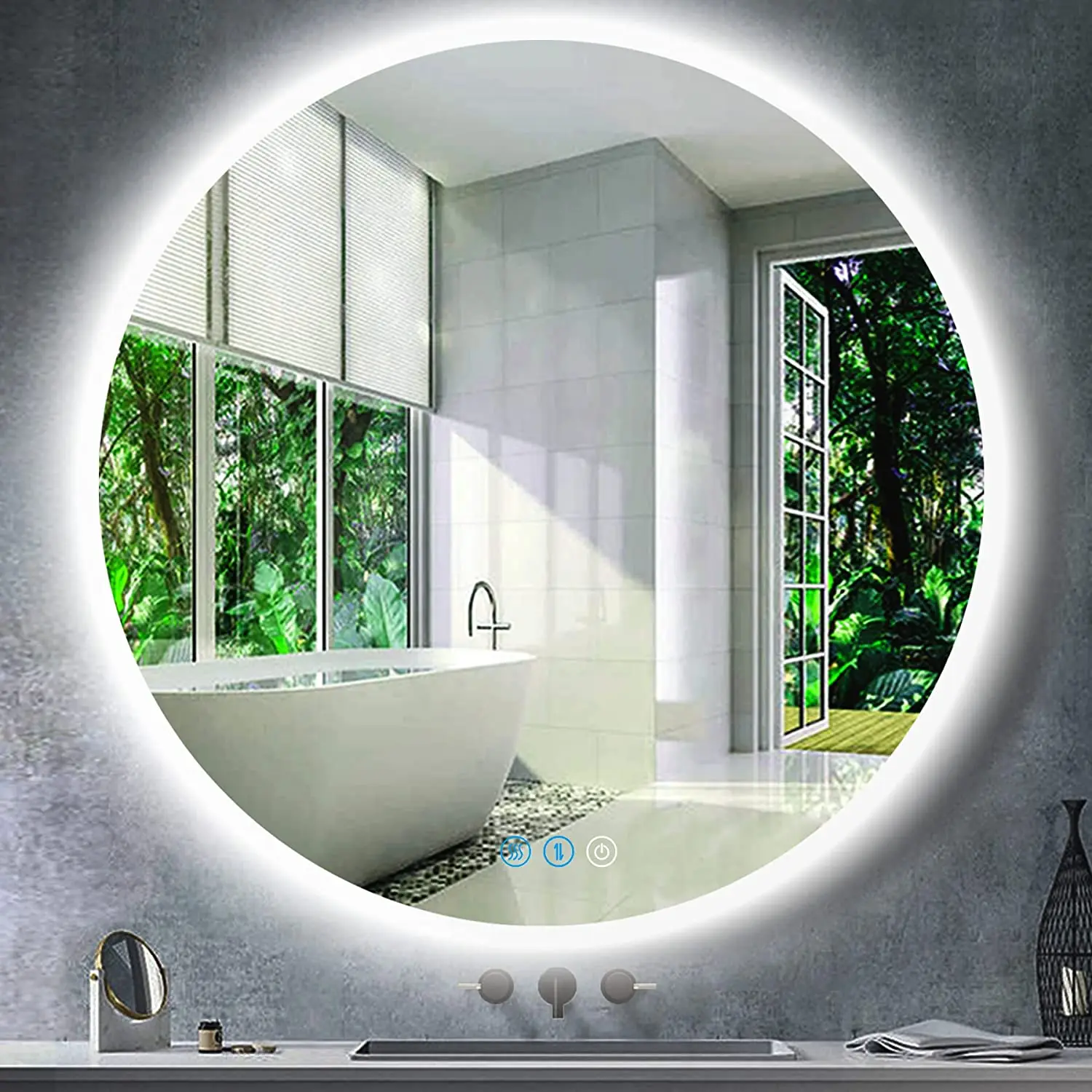 New Designed Wall Smart Touch Screen Mollie Black Framed  Led Round Mirror for Apartment