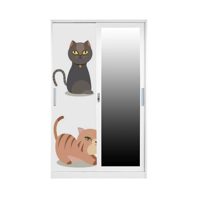 Wholesale Price Sliding Door Detachable Steel Almirah Design Printed Pattern Metal Wardrobe clothes cabinet lemari pakaian